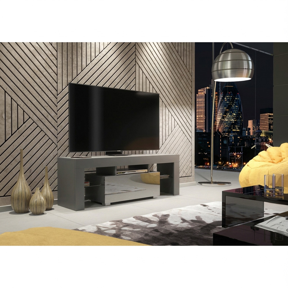 Creative Furniture Floe Dark Grey and Dark Grey Gloss Single Door 3 Shelf TV Unit Image 4