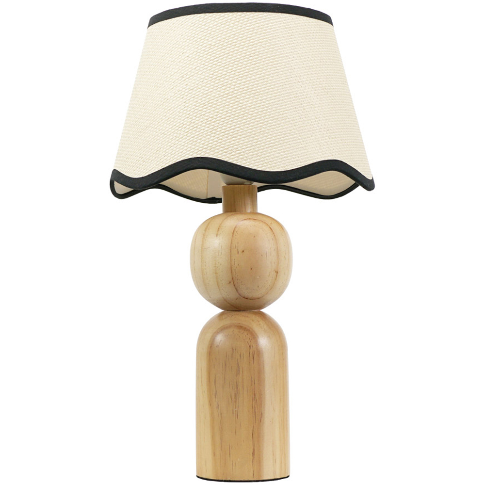 ValueLights Azalea Linen Scallop Black Edge Shade Rustic Wooden LED Table Lamp Image 1