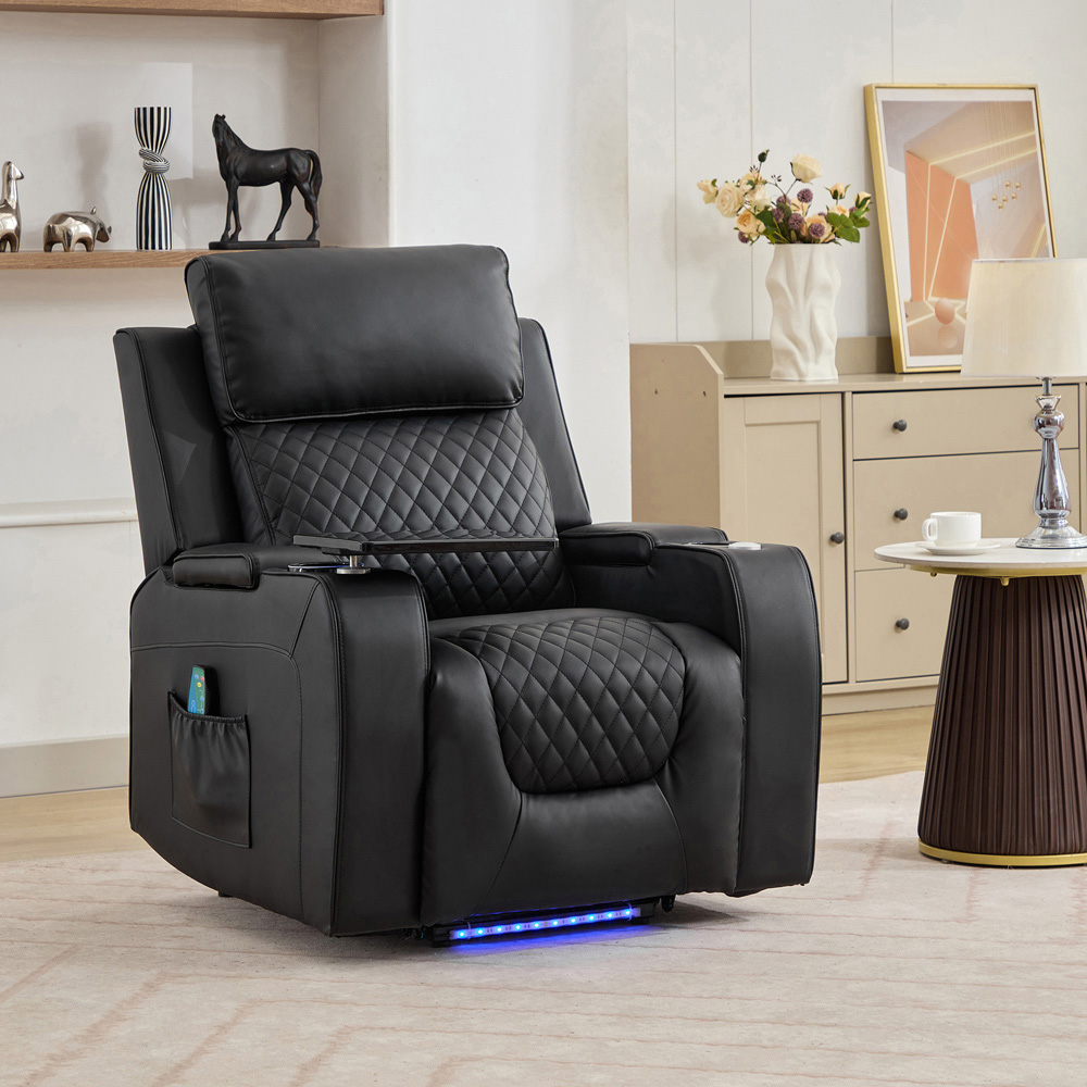 Artemis Home Byron Black Leather Massage and Heat Electric Riser Recliner Chair Image 4