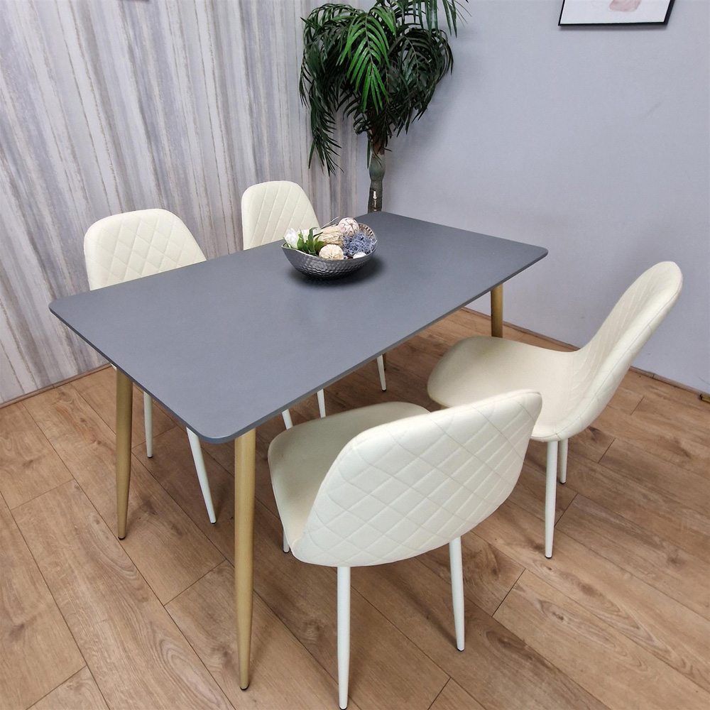 Portland 4 Seater Faux leather Dining Set Grey and Cream Image 2