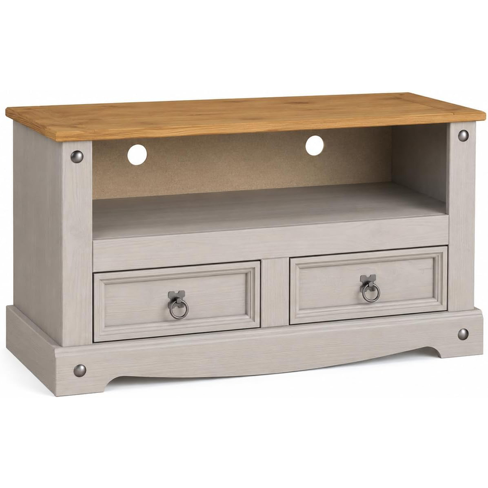 Mews Corona Grey Waxed Pine Mexican Style 2 Door Single Shelf Flat Screen TV Stand Image 2