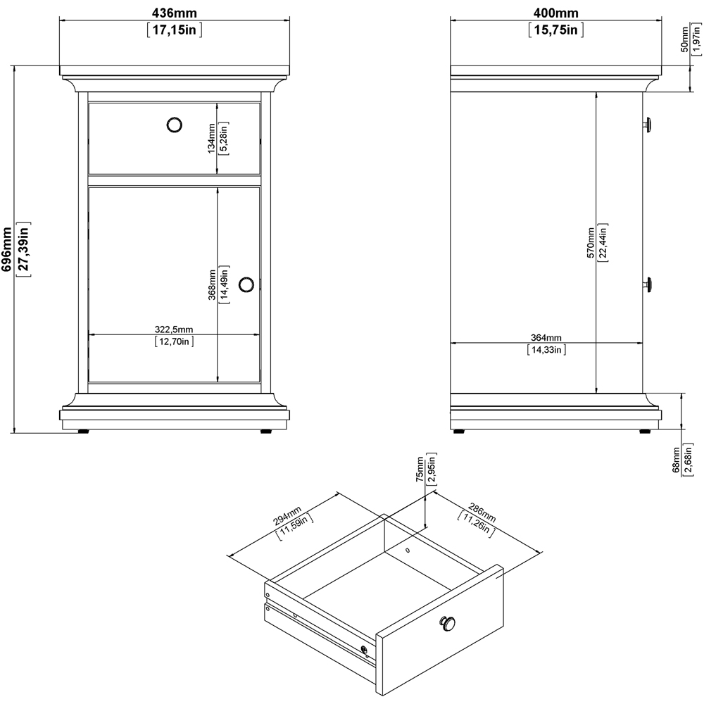 Florence Paris Single Door Single Drawer White Bedside Table Image 8