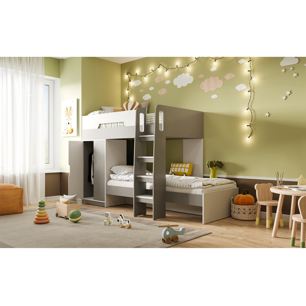 Flair Benito White and Grey Wooden Bunk Bed with Wardrobe Image 5