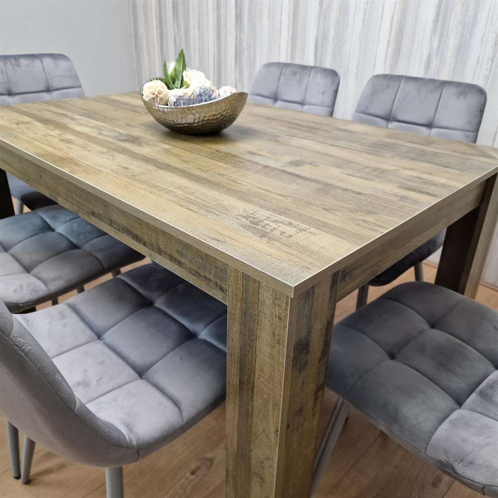 Portland 6 Seater Dining Set Rustic Effect and Grey Velvet Image 3