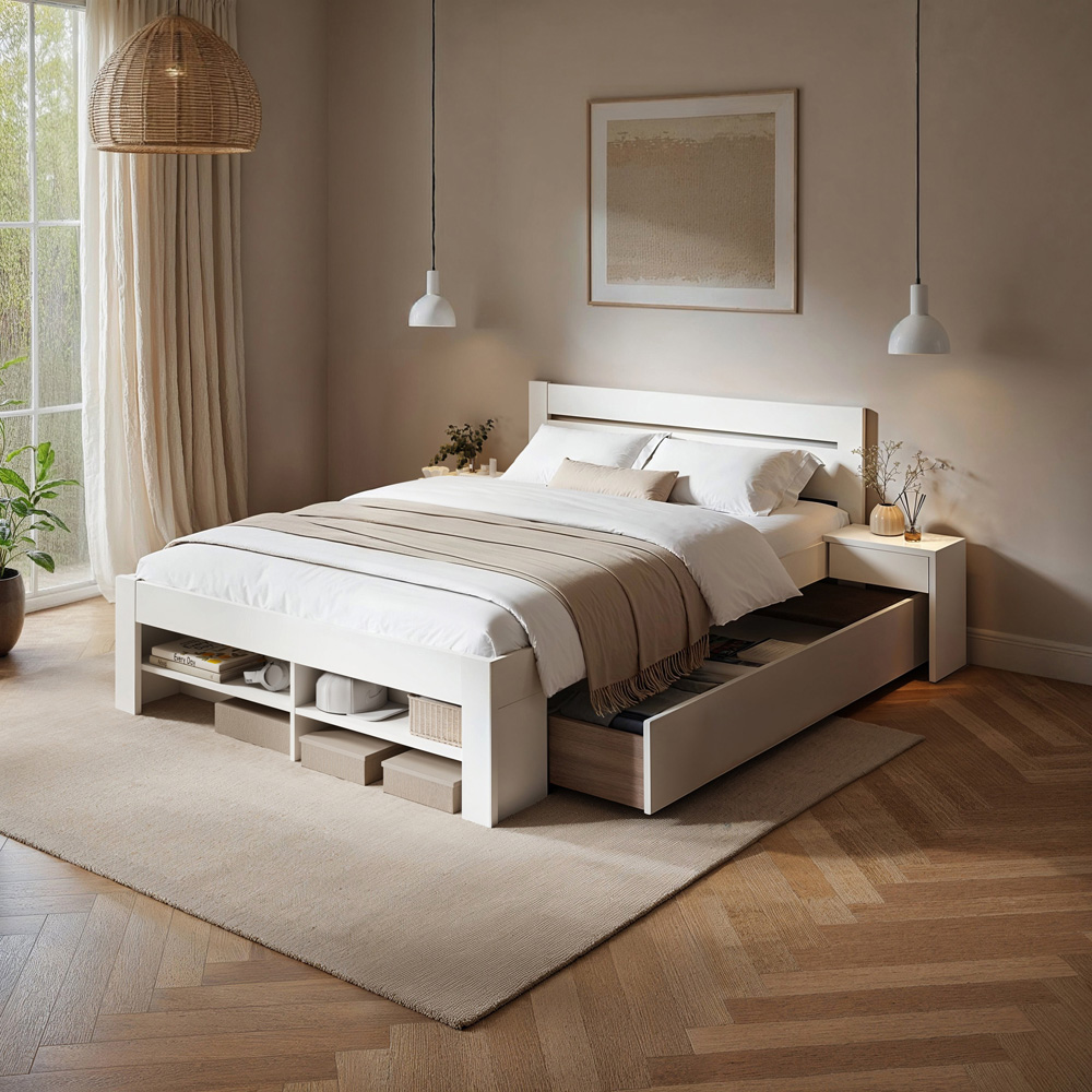 Noomi Pradis Double White Wooden Storage Bed Image 6