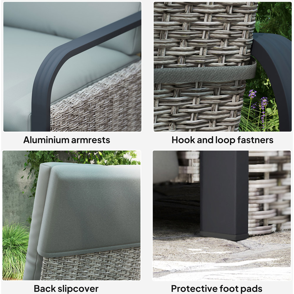 Outsunny Grey Rattan Garden Recliner Chair Sun Lounger with Side Tray Image 8