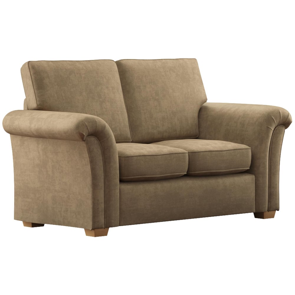 Castleacre 2 Seater Mink Plush Velvet Fixed Back Sofa Image 2