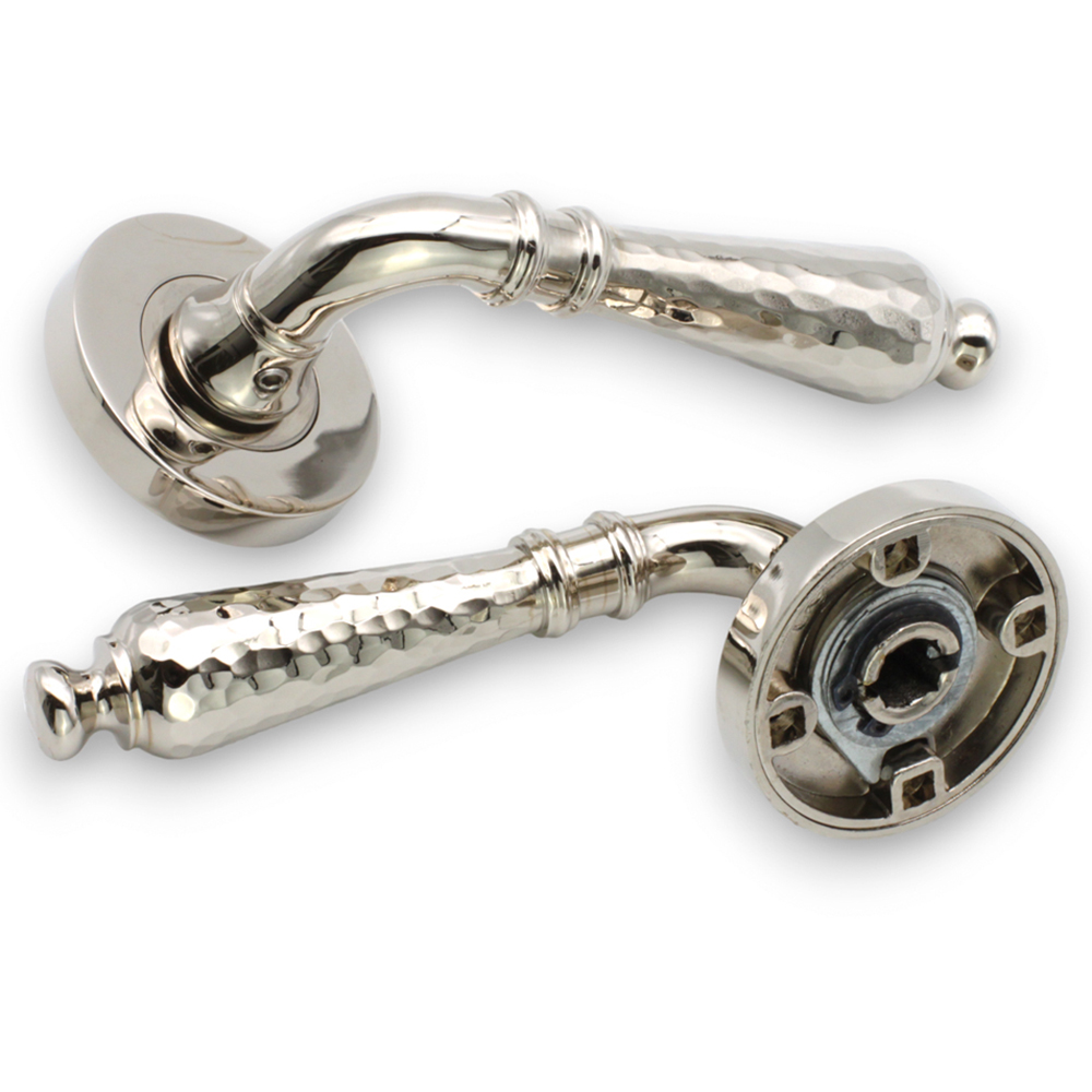 Spira Brass Hammered Hazel Polished Nickel Lever On Rose Door Handle 2 Pack Image 3