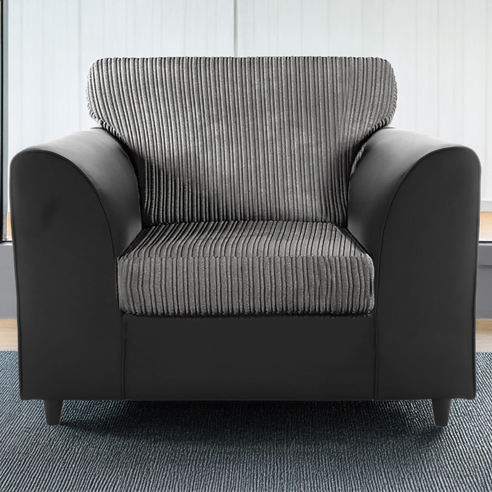 Luxor Single Seater Black and Grey Jumbo Cord Armchair Image 1