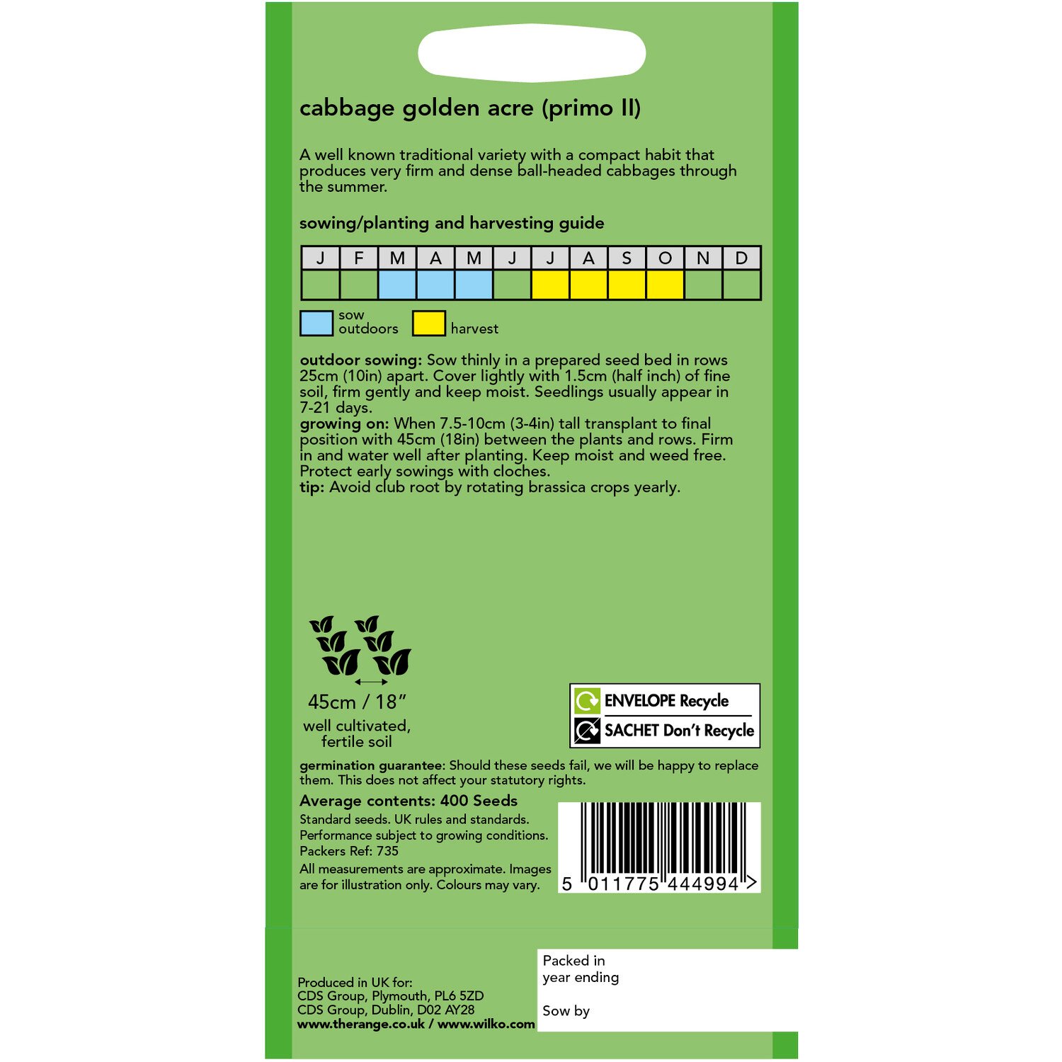 Wilko Cabbage Golden Acre Seeds Image 2