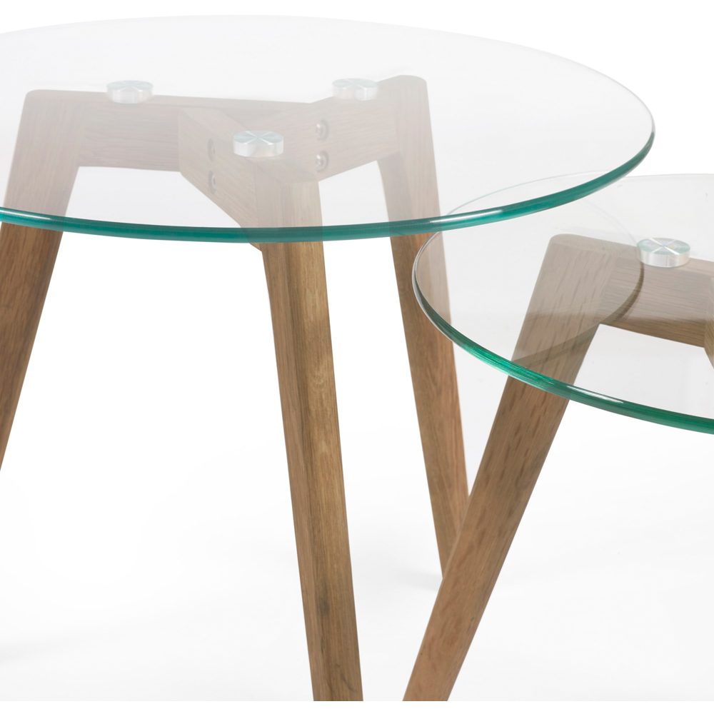 Julian Bowen Bryant Oak Base and Tempered Glass Nest of Tables Set of 2 Image 4