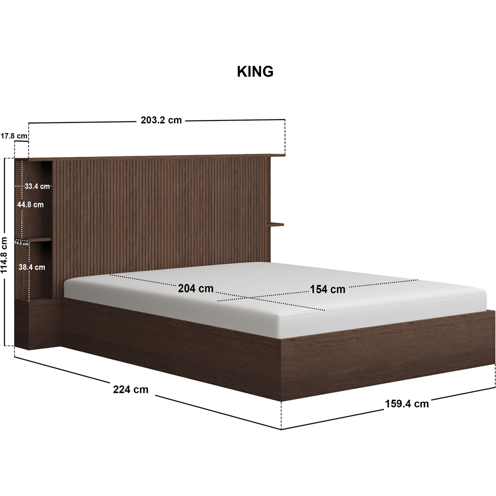 SOLACE+CO Zora Double Walnut Lift-Up Ottoman Bed with Headboard Shelf Image 9