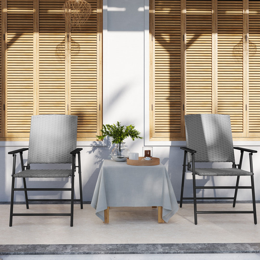 Outsunny 2 Piece Grey Rattan Foldable Chair Set Image 3