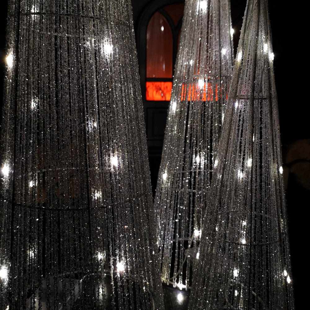 Samuel Alexander 3 Piece 90 Warm White LED Silver Tree Cone Obelisk Set Image 3