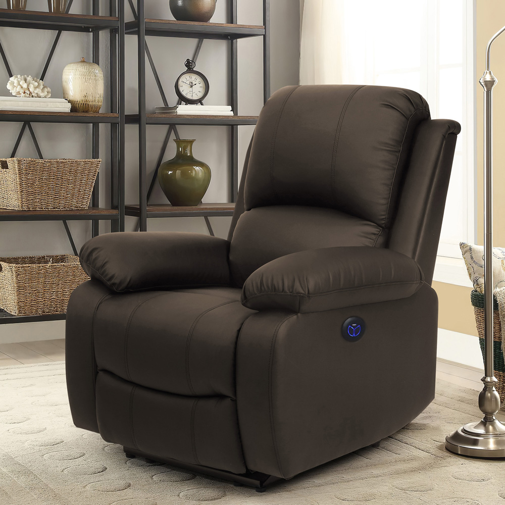Comfy Living 6 Seater Brown PU Leather Electric Recliner Sofa Set Image 7