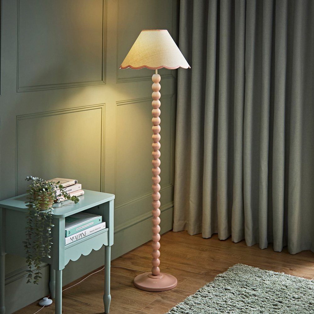 ValueLights Bobbins Pink Scallop Shade Rose Pink LED Floor Lamp Image 2