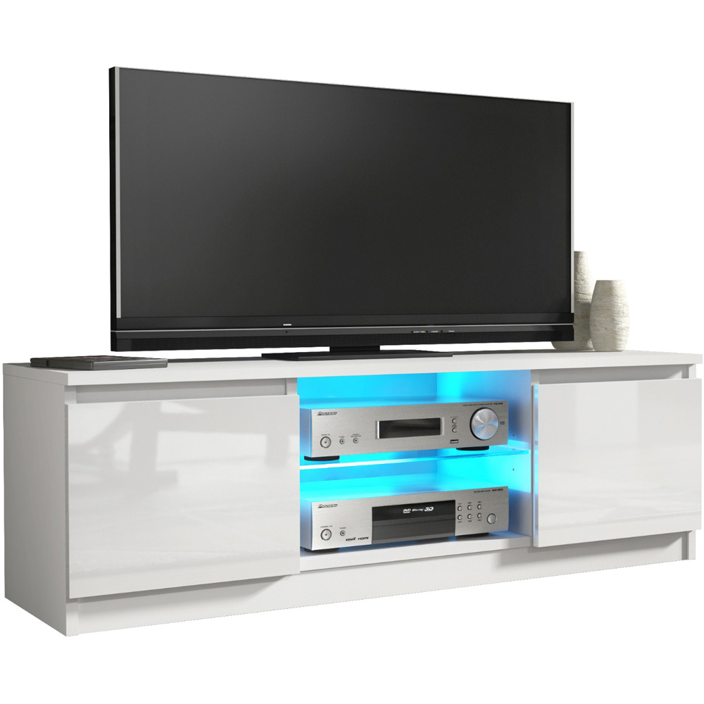 Creative Furniture Aura White and White Gloss 2 Door 2 Shelf TV Unit with LED Image 3