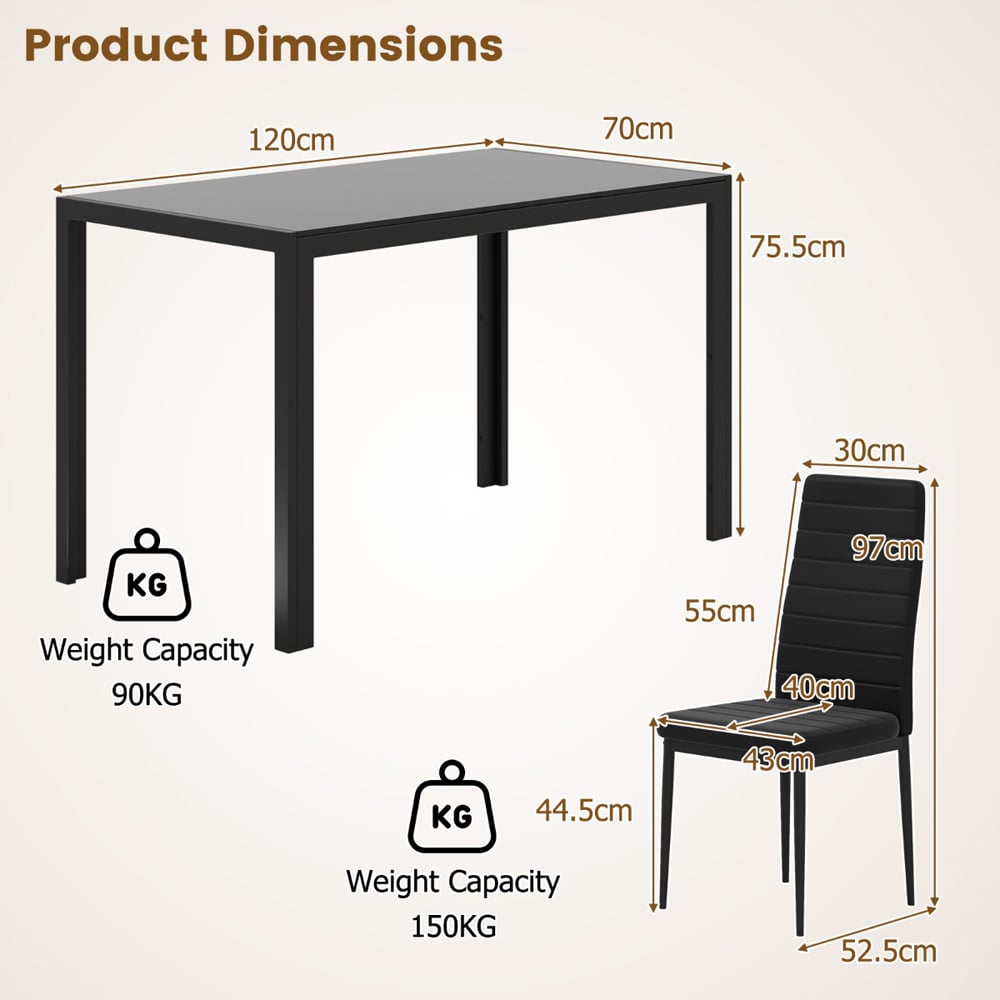 Costway 4 Seater Dining Table Set Black Image 9