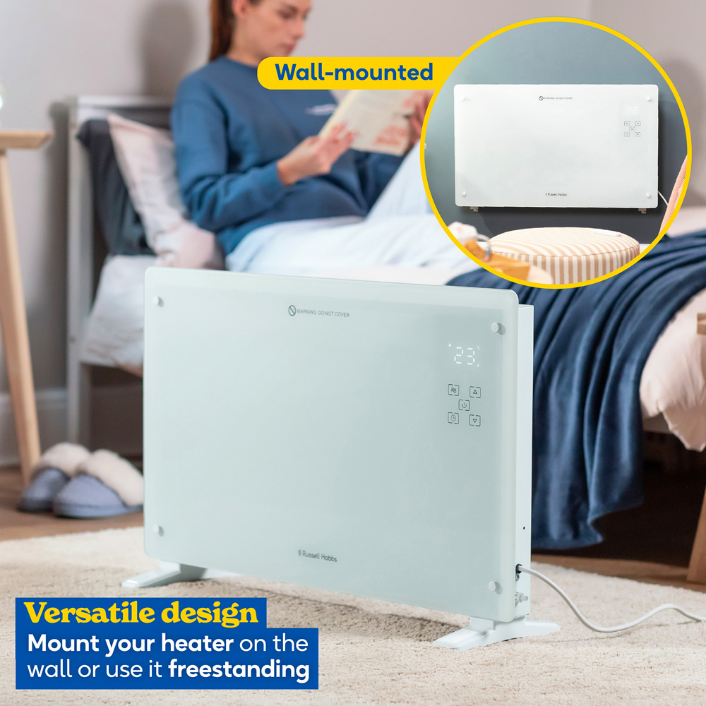 Russell Hobbs White Smart Wi-Fi Glass Panel Heater with Attachable Feet and Remote 2000W Image 3