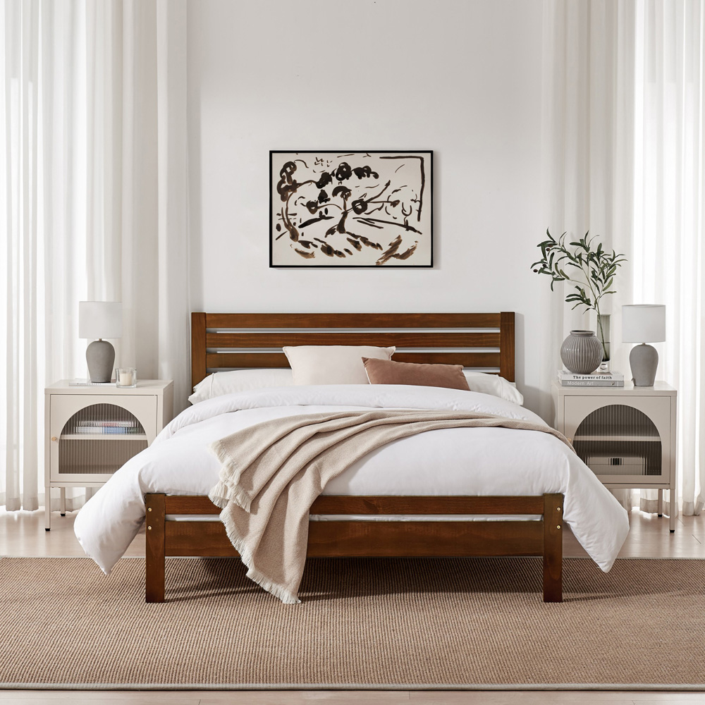 Furniturebox Cadhla Double Walnut Stain Solid Pine Bed Frame Image 6