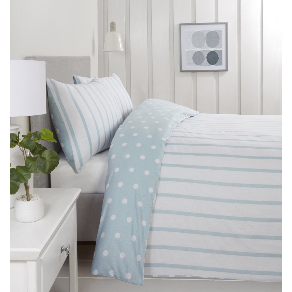 Rapport Home So Soft Spots and Stripes King Size Duck Egg Brushed Microfibre Duvet Set Image 3