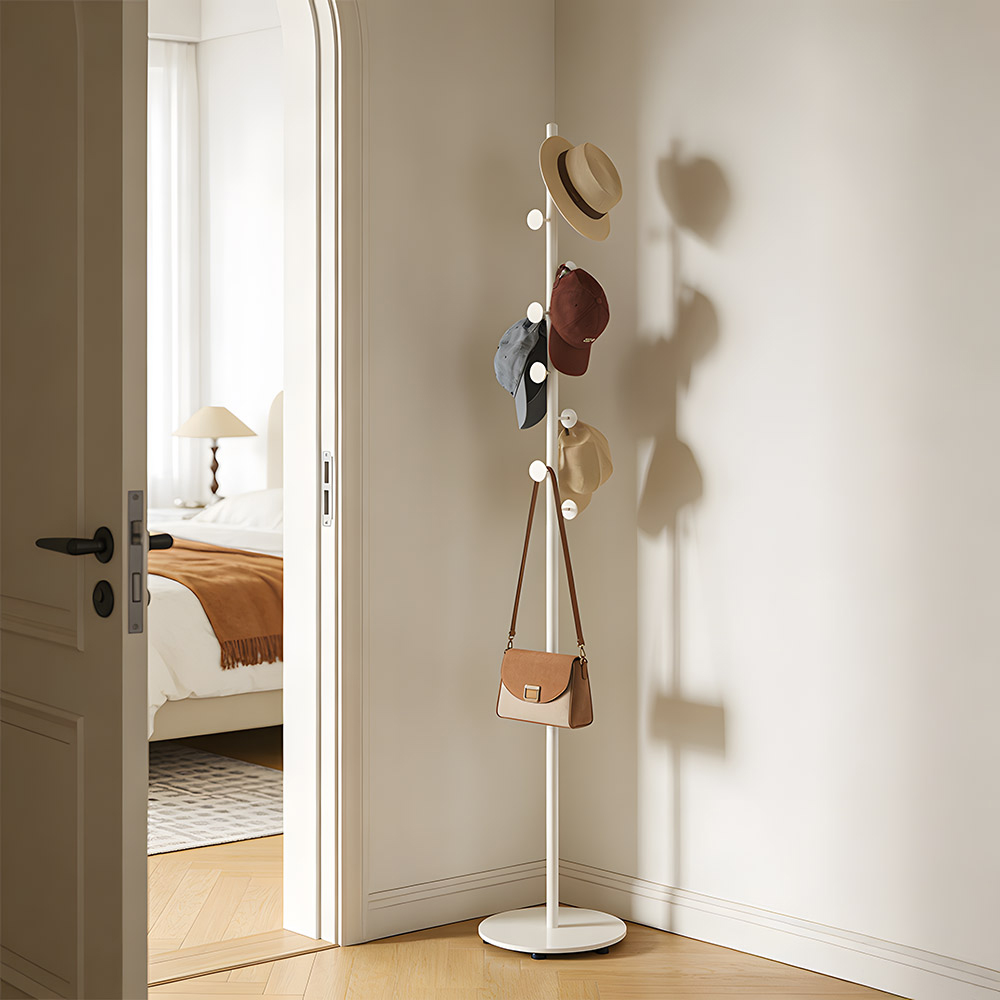 Living and Home White Minimalist Coat Stand with 8 Hooks and Marble Base Image 7