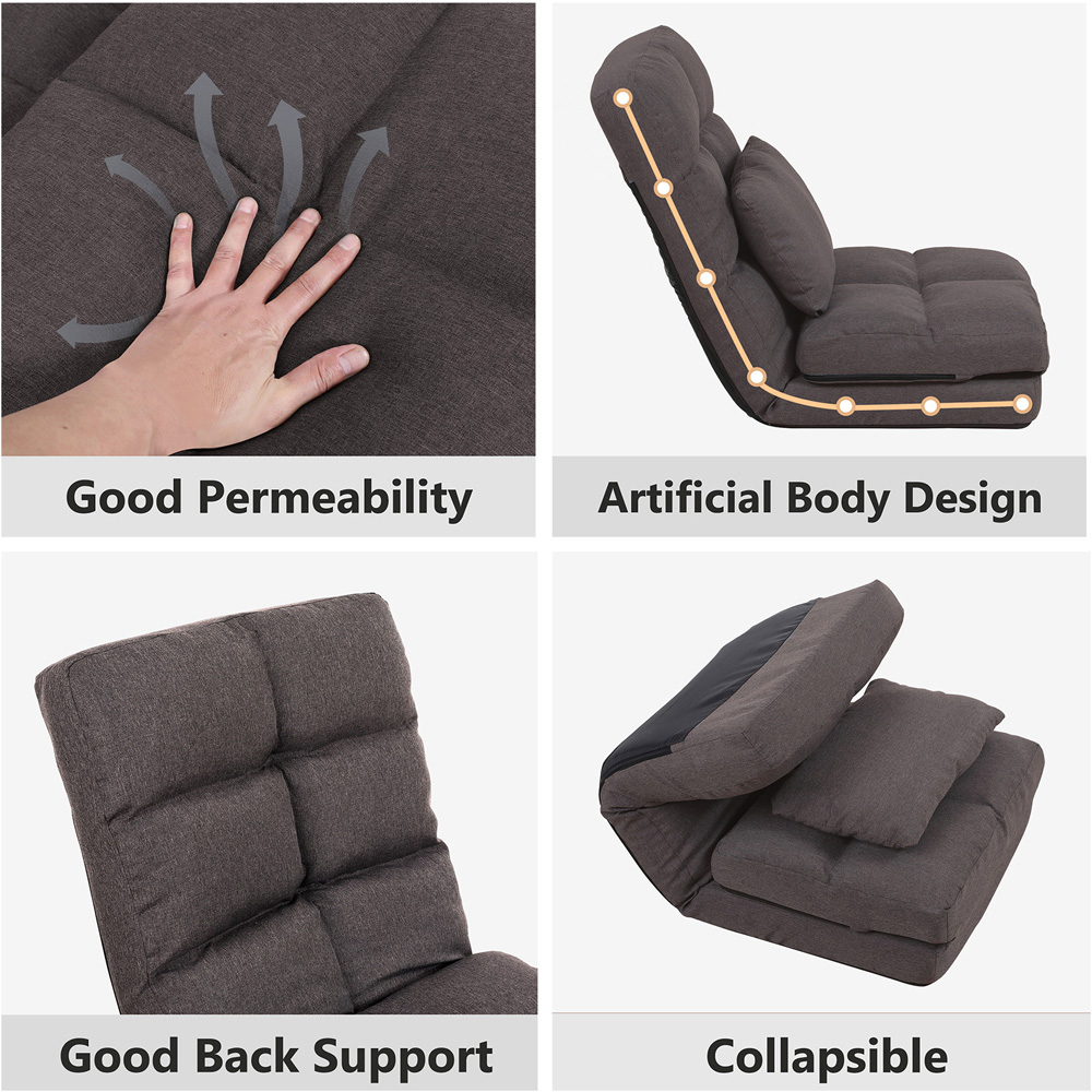 Furniture One Brown Adjustable Foldable Floor Chair with Pillow Image 7