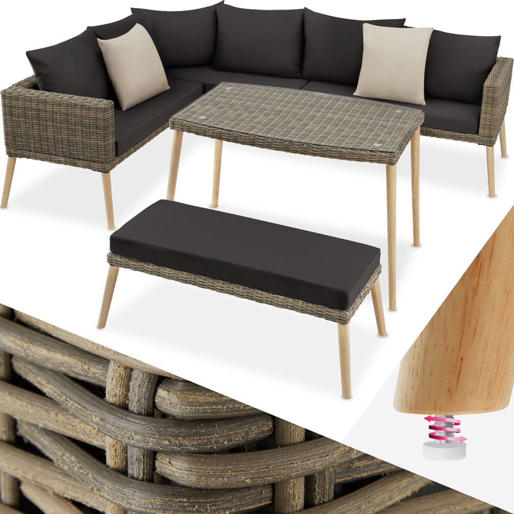 tectake Pula 7 Seater Natural Rattan Garden Corner Lounge Set Image 2