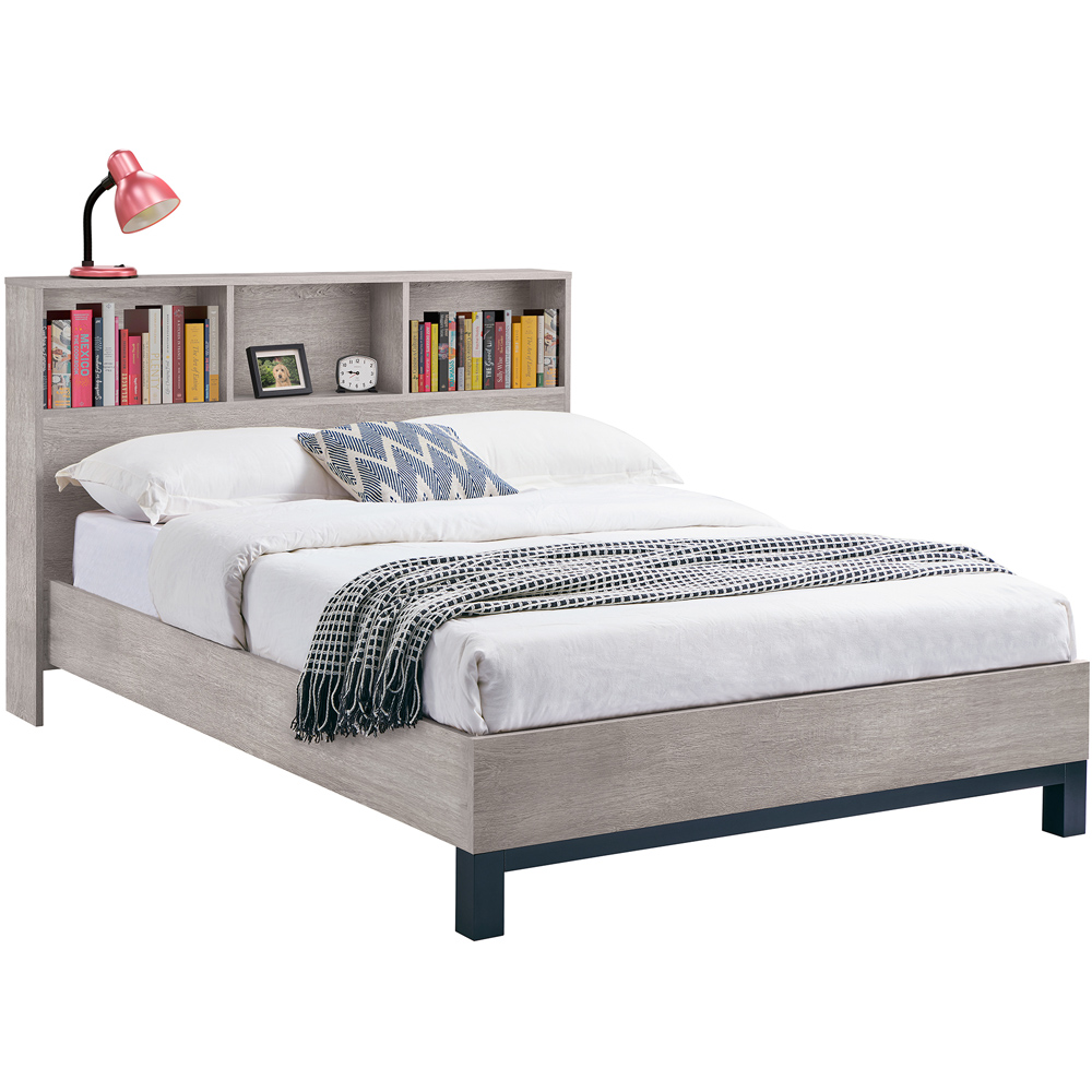 Julian Bowen Bali Double Grey Oak Bed with Bookcase Headboard Image 2