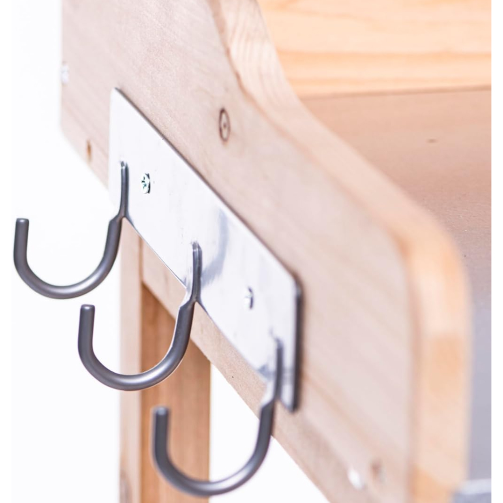Garden Gear Natural Wooden Potting Bench Table with Galvanised Table Top and Hooks Image 4