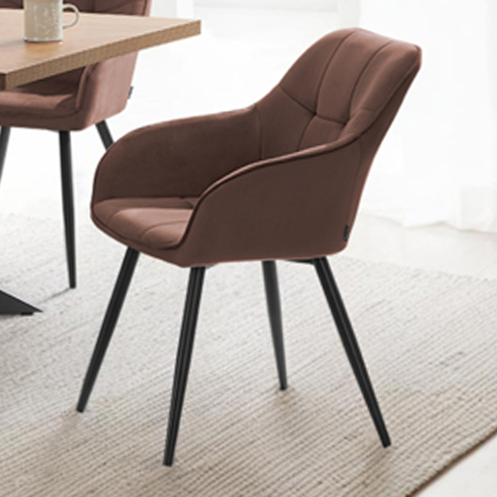 tectake Marilyn Brown and Black Velvet Quilted Dining Chair with Armrest Image 1
