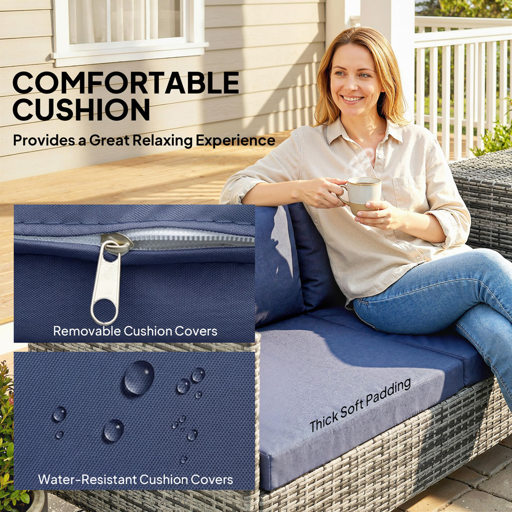 Outsunny 4 Seater Dark Blue PE Rattan L-Shape Corner Garden Sofa Set Image 5