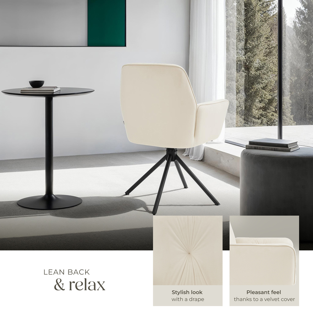tectake Lenia Set of 6 Cream and Black Velvet Swivel Chair Image 4