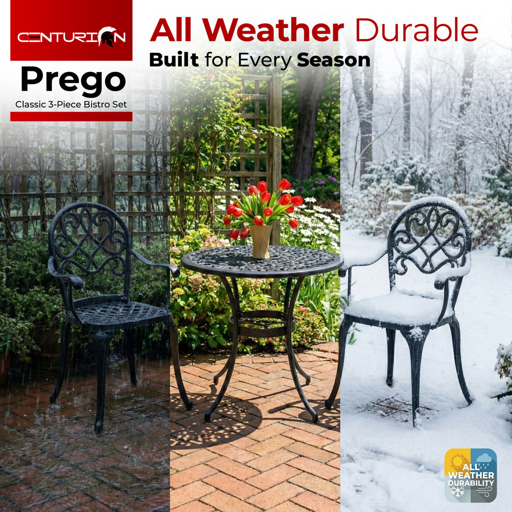 Centurion Supports Prego 2 Seater Black Aluminium Bistro Set with Table Image 6