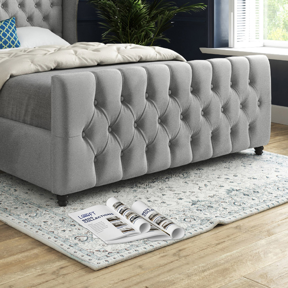 Donati Grey Small Single Velvet Upholstered Bed Frame with Straight Curved Top Headboard Image 4