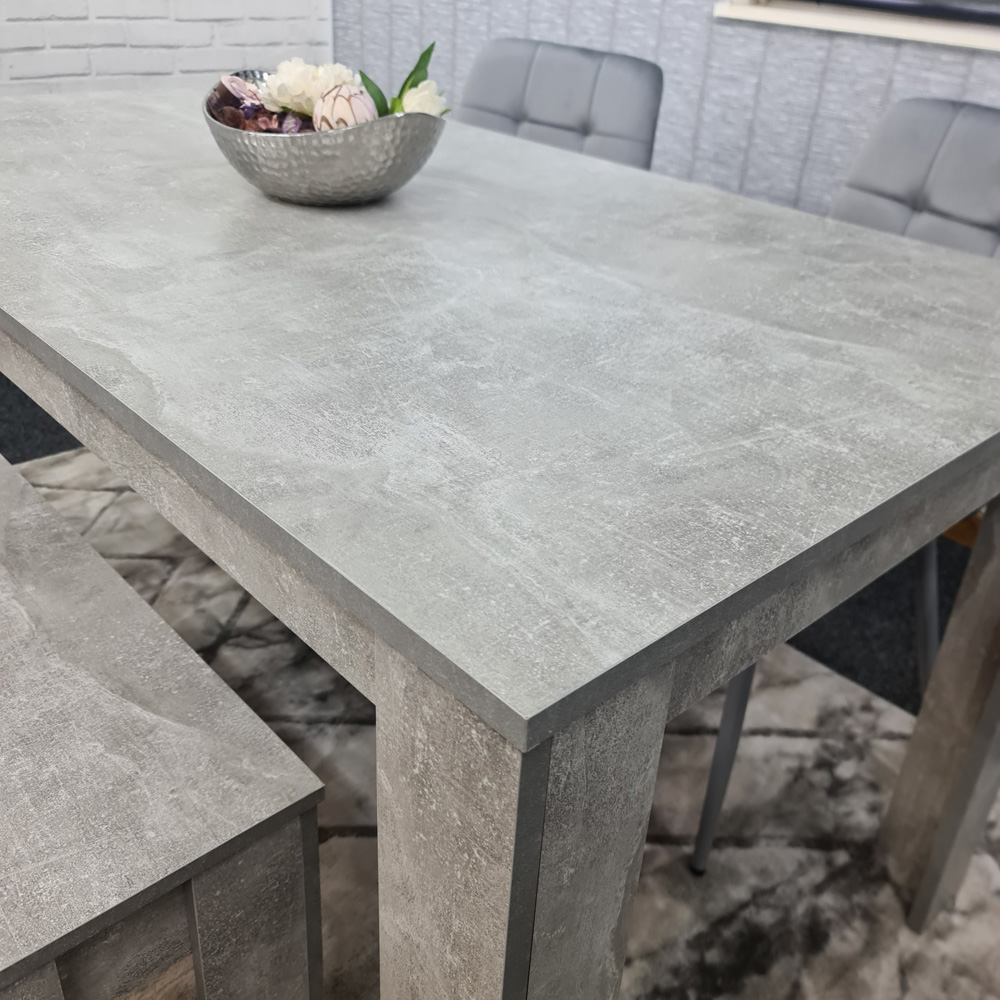 Portland Velvet 4 Seater Dining Set with Bench Stone Grey Image 2