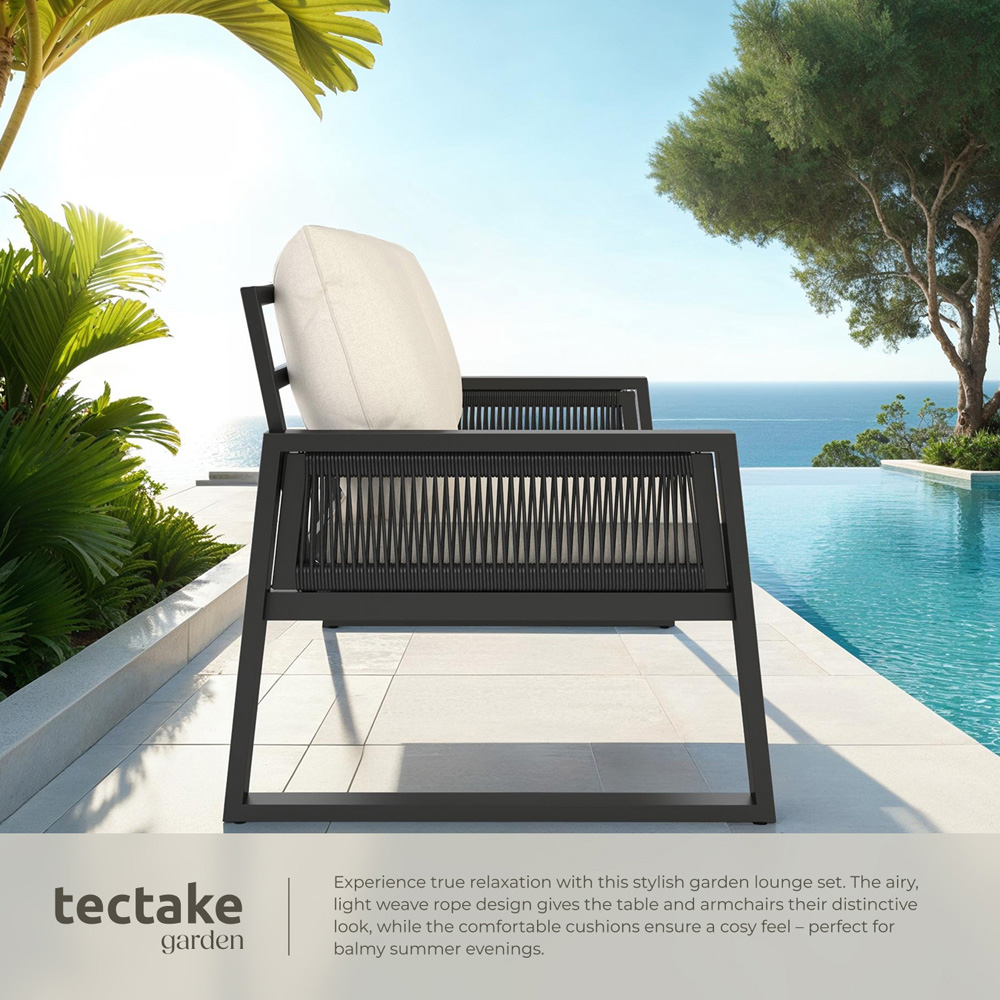 tectake Capri 2 Seater Corded Design Garden Sofa Set with Cushion Image 4