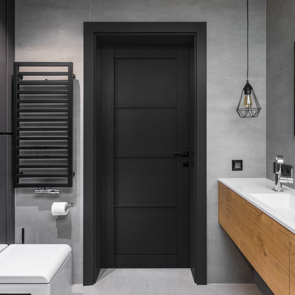 Black Fully Finished Industrial Studio 4 Panel Internal Fire Door 1981 x 686 x 44mm Image 2