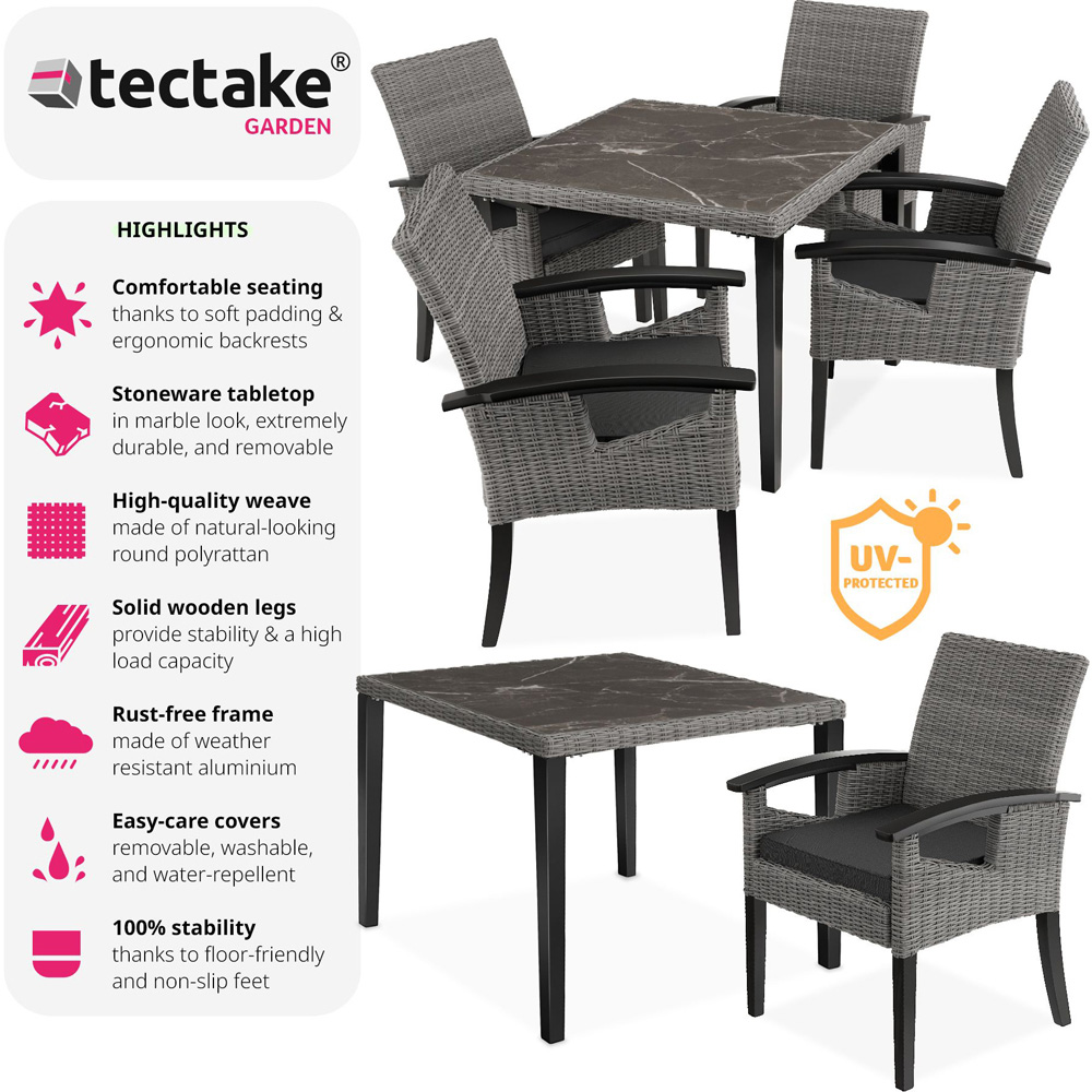 tectake Tarent Rosarno 4 Seater Rattan Garden Dining Set Grey Image 6