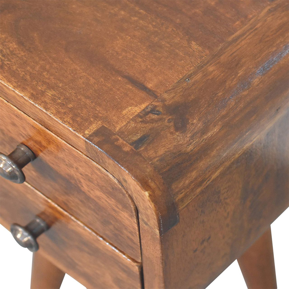 Artisan Furniture Chestnut 2 Drawer Solid Wood Extra Mini Curved Bedside Table Image 7