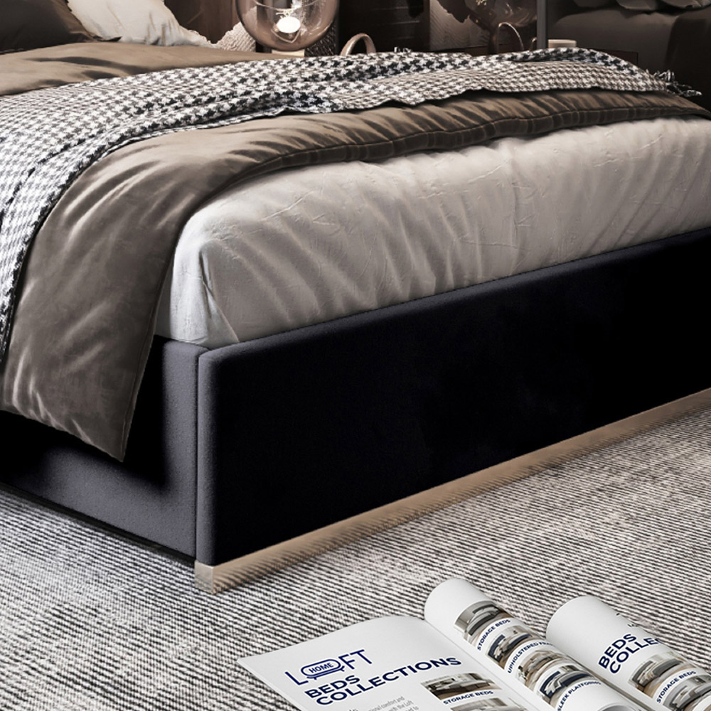 Bentley Black Double Velvet Upholstered Metal Bed Frame with Panelled Headboard Image 4