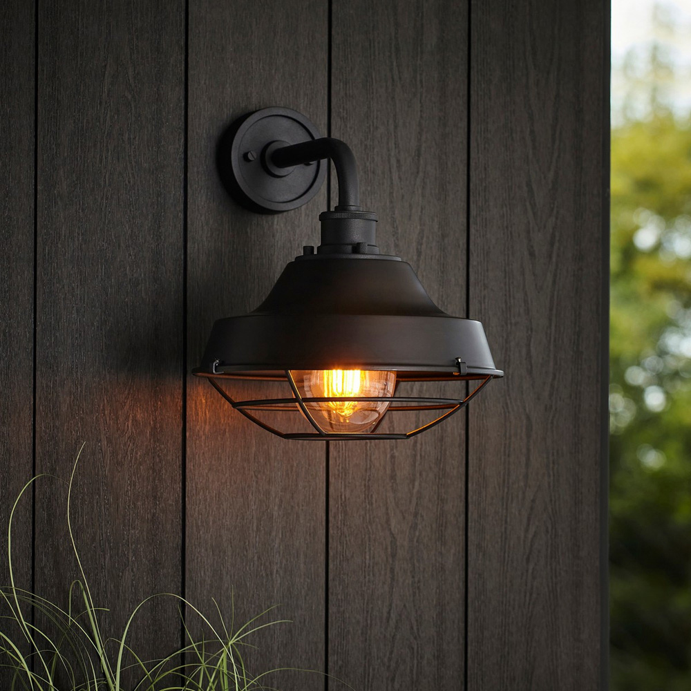 Merano Brindisi Matt Black Clear Glass Textured Outdoor Dome Wall Lamp Image 9