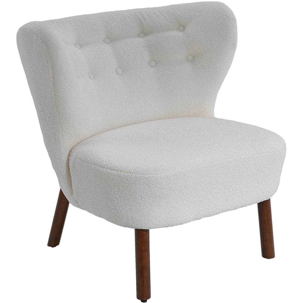 Living and Home White Teddy Bear Fur Tufted Accent Chair and Footstool Image 2