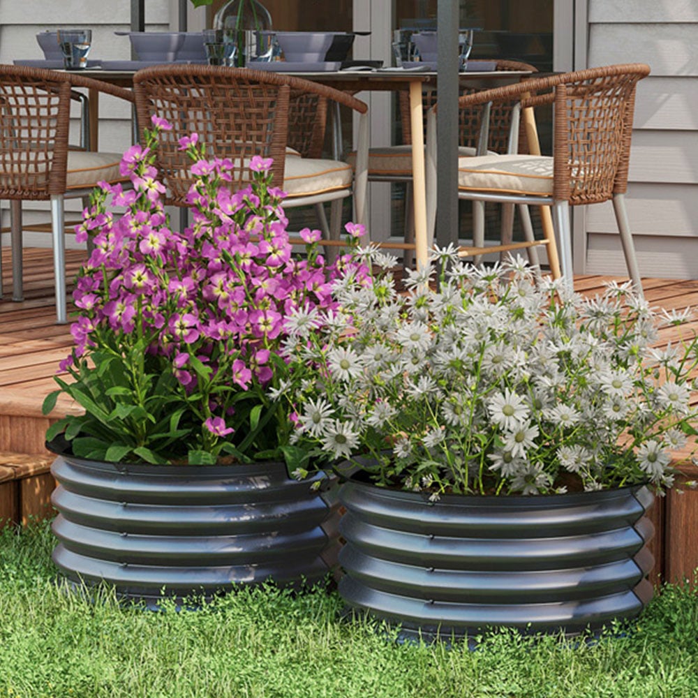 Outsunny Grey Raised Garden Bed Metal Planter Box with Safety Edging Set of 2 Image 2