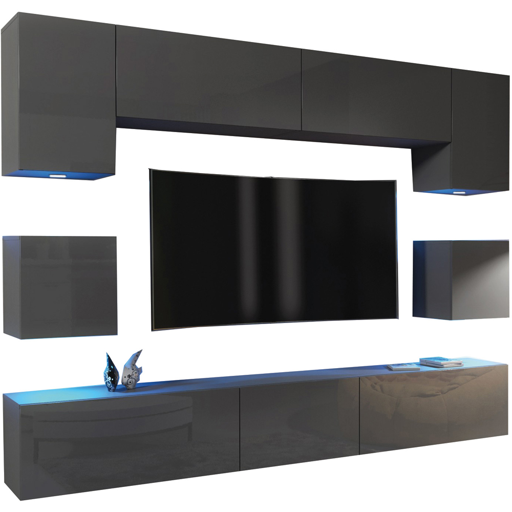 Creative Furniture Panorama Dark Grey Gloss 9 Door Wall-Mounted TV Unit with LED Image 2