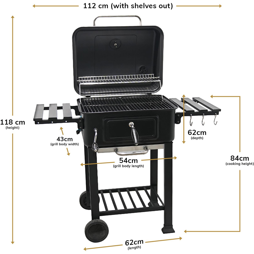 House of Home Black Charcoal BBQ Smoker with 2 Foldable Side Table Image 7