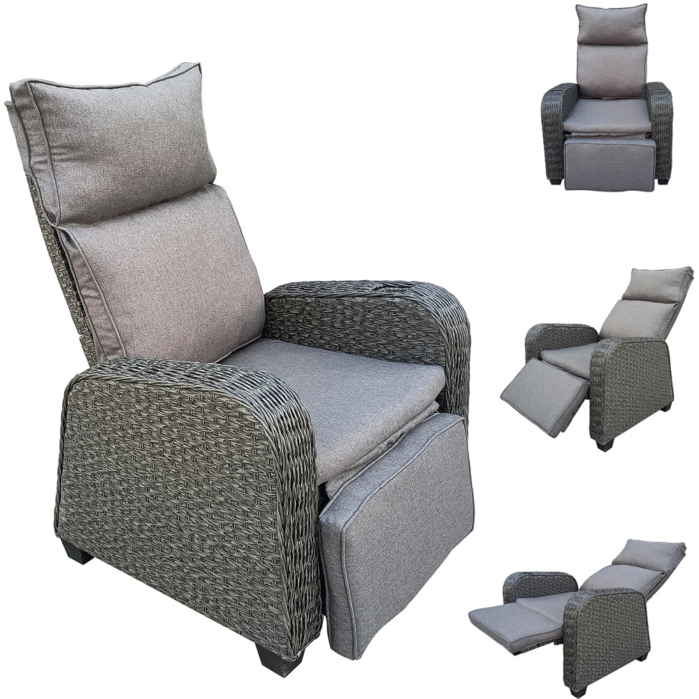 Furniture One Grey Rattan Patio Recliner with Soft Cushion Image 2