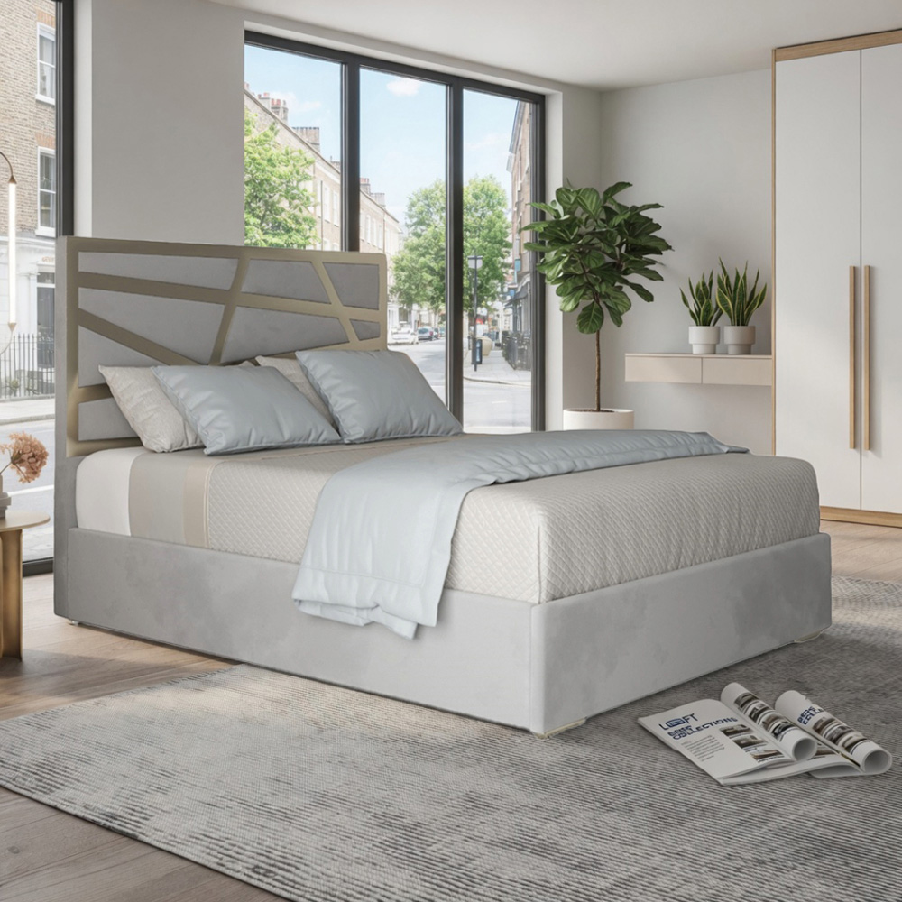 Arabella Grey Super King Size Velvet Upholstered Metal Bed Frame with Panelled Headboard Image 5