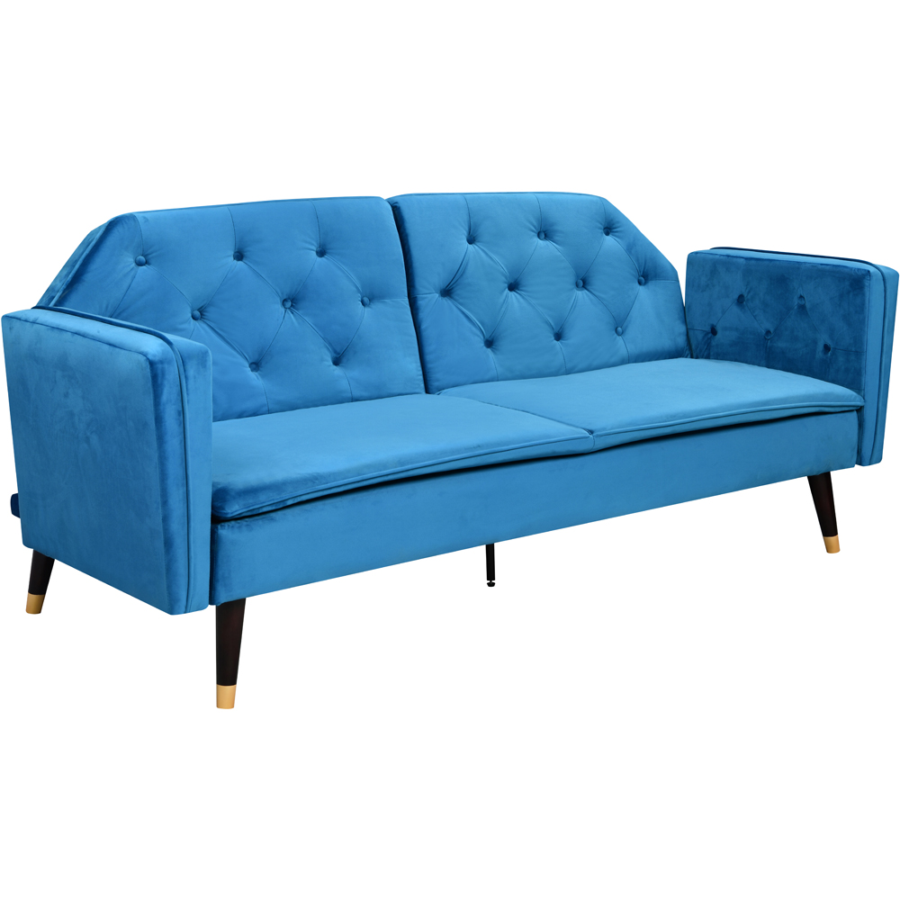 Comfy Living 3 Seater Blue and Gold Plush Velvet Tufted Sofa Bed Image 3