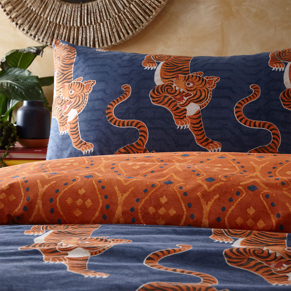 furn. Tibetan Tiger Tribal King Size Navy Duvet Set Image 2